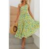 imageZESICA Womens 2025 Bohemian Summer Floral Print One Shoulder Sleeveless Smocked Ruffle Tiered Beach Long Midi DressChartreuse
