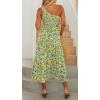 imageZESICA Womens 2025 Bohemian Summer Floral Print One Shoulder Sleeveless Smocked Ruffle Tiered Beach Long Midi DressChartreuse