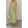 imageZESICA Womens 2025 Bohemian Summer Floral Print One Shoulder Sleeveless Smocked Ruffle Tiered Beach Long Midi DressChartreuse