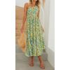 imageZESICA Womens 2025 Bohemian Summer Floral Print One Shoulder Sleeveless Smocked Ruffle Tiered Beach Long Midi DressChartreuse