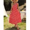 imageZESICA Womens 2025 Bohemian Summer Floral Print One Shoulder Sleeveless Smocked Ruffle Tiered Beach Long Midi DressCherry