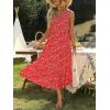 imageZESICA Womens 2025 Bohemian Summer Floral Print One Shoulder Sleeveless Smocked Ruffle Tiered Beach Long Midi DressCherry