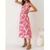 imageZESICA Womens 2025 Bohemian Summer Floral Print One Shoulder Sleeveless Smocked Ruffle Tiered Beach Long Midi DressGeometricpink