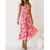 imageZESICA Womens 2025 Bohemian Summer Floral Print One Shoulder Sleeveless Smocked Ruffle Tiered Beach Long Midi DressGeometricpink