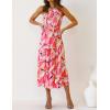 imageZESICA Womens 2025 Bohemian Summer Floral Print One Shoulder Sleeveless Smocked Ruffle Tiered Beach Long Midi DressGeometricpink