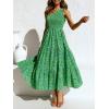 imageZESICA Womens 2025 Bohemian Summer Floral Print One Shoulder Sleeveless Smocked Ruffle Tiered Beach Long Midi DressGrassgreen