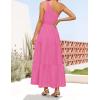 imageZESICA Womens 2025 Bohemian Summer Floral Print One Shoulder Sleeveless Smocked Ruffle Tiered Beach Long Midi DressHotpink