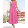imageZESICA Womens 2025 Bohemian Summer Floral Print One Shoulder Sleeveless Smocked Ruffle Tiered Beach Long Midi DressHotpink