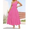 imageZESICA Womens 2025 Bohemian Summer Floral Print One Shoulder Sleeveless Smocked Ruffle Tiered Beach Long Midi DressHotpink