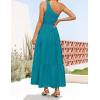 imageZESICA Womens 2025 Bohemian Summer Floral Print One Shoulder Sleeveless Smocked Ruffle Tiered Beach Long Midi DressPeacock