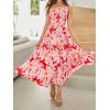 imageZESICA Womens 2025 Bohemian Summer Floral Print One Shoulder Sleeveless Smocked Ruffle Tiered Beach Long Midi DressRed