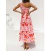 imageZESICA Womens 2025 Bohemian Summer Floral Print One Shoulder Sleeveless Smocked Ruffle Tiered Beach Long Midi DressRed