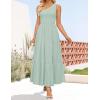 imageZESICA Womens 2025 Bohemian Summer Floral Print One Shoulder Sleeveless Smocked Ruffle Tiered Beach Long Midi DressSage