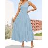 imageZESICA Womens 2025 Bohemian Summer Floral Print One Shoulder Sleeveless Smocked Ruffle Tiered Beach Long Midi DressSkyblue