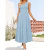 imageZESICA Womens 2025 Bohemian Summer Floral Print One Shoulder Sleeveless Smocked Ruffle Tiered Beach Long Midi DressSkyblue