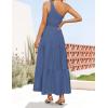 imageZESICA Womens 2025 Bohemian Summer Floral Print One Shoulder Sleeveless Smocked Ruffle Tiered Beach Long Midi DressSoliddarkblue
