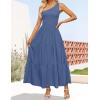 imageZESICA Womens 2025 Bohemian Summer Floral Print One Shoulder Sleeveless Smocked Ruffle Tiered Beach Long Midi DressSoliddarkblue