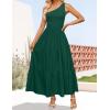 imageZESICA Womens 2025 Bohemian Summer Floral Print One Shoulder Sleeveless Smocked Ruffle Tiered Beach Long Midi DressSoliddarkgreen