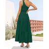 imageZESICA Womens 2025 Bohemian Summer Floral Print One Shoulder Sleeveless Smocked Ruffle Tiered Beach Long Midi DressSoliddarkgreen