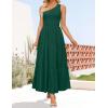 imageZESICA Womens 2025 Bohemian Summer Floral Print One Shoulder Sleeveless Smocked Ruffle Tiered Beach Long Midi DressSoliddarkgreen