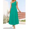 imageZESICA Womens 2025 Bohemian Summer Floral Print One Shoulder Sleeveless Smocked Ruffle Tiered Beach Long Midi DressSolidgreen