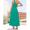 imageZESICA Womens 2025 Bohemian Summer Floral Print One Shoulder Sleeveless Smocked Ruffle Tiered Beach Long Midi DressSolidgreen