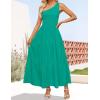 imageZESICA Womens 2025 Bohemian Summer Floral Print One Shoulder Sleeveless Smocked Ruffle Tiered Beach Long Midi DressSolidgreen