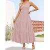 imageZESICA Womens 2025 Bohemian Summer Floral Print One Shoulder Sleeveless Smocked Ruffle Tiered Beach Long Midi DressSolidpink
