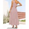 imageZESICA Womens 2025 Bohemian Summer Floral Print One Shoulder Sleeveless Smocked Ruffle Tiered Beach Long Midi DressSolidpink