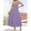 imageZESICA Womens 2025 Bohemian Summer Floral Print One Shoulder Sleeveless Smocked Ruffle Tiered Beach Long Midi DressSolidpurple