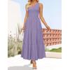 imageZESICA Womens 2025 Bohemian Summer Floral Print One Shoulder Sleeveless Smocked Ruffle Tiered Beach Long Midi DressSolidpurple