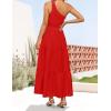 imageZESICA Womens 2025 Bohemian Summer Floral Print One Shoulder Sleeveless Smocked Ruffle Tiered Beach Long Midi DressSolidred