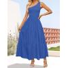 imageZESICA Womens 2025 Bohemian Summer Floral Print One Shoulder Sleeveless Smocked Ruffle Tiered Beach Long Midi DressSolidroyalblue