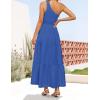 imageZESICA Womens 2025 Bohemian Summer Floral Print One Shoulder Sleeveless Smocked Ruffle Tiered Beach Long Midi DressSolidroyalblue