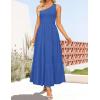 imageZESICA Womens 2025 Bohemian Summer Floral Print One Shoulder Sleeveless Smocked Ruffle Tiered Beach Long Midi DressSolidroyalblue