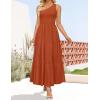 imageZESICA Womens 2025 Bohemian Summer Floral Print One Shoulder Sleeveless Smocked Ruffle Tiered Beach Long Midi DressSolidrust