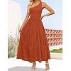 imageZESICA Womens 2025 Bohemian Summer Floral Print One Shoulder Sleeveless Smocked Ruffle Tiered Beach Long Midi DressSolidrust