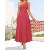 imageZESICA Womens 2025 Bohemian Summer Floral Print One Shoulder Sleeveless Smocked Ruffle Tiered Beach Long Midi DressSolidwatermelon