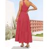 imageZESICA Womens 2025 Bohemian Summer Floral Print One Shoulder Sleeveless Smocked Ruffle Tiered Beach Long Midi DressSolidwatermelon