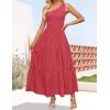 imageZESICA Womens 2025 Bohemian Summer Floral Print One Shoulder Sleeveless Smocked Ruffle Tiered Beach Long Midi DressSolidwatermelon