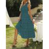 imageZESICA Womens 2025 Bohemian Summer Floral Print One Shoulder Sleeveless Smocked Ruffle Tiered Beach Long Midi DressTeal
