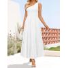 imageZESICA Womens 2025 Bohemian Summer Floral Print One Shoulder Sleeveless Smocked Ruffle Tiered Beach Long Midi DressWhite