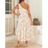 imageZESICA Womens 2025 Bohemian Summer Floral Print One Shoulder Sleeveless Smocked Ruffle Tiered Beach Long Midi DressWhitepink