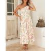 imageZESICA Womens 2025 Bohemian Summer Floral Print One Shoulder Sleeveless Smocked Ruffle Tiered Beach Long Midi DressWhitepink