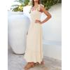 imageZESICA Womens 2025 Summer Boho Spaghetti Strap Square Neck Solid Color Ruffle A Line Beach Long Maxi DressApricot