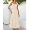 imageZESICA Womens 2025 Summer Boho Spaghetti Strap Square Neck Solid Color Ruffle A Line Beach Long Maxi DressApricot