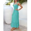 imageZESICA Womens 2025 Summer Boho Spaghetti Strap Square Neck Solid Color Ruffle A Line Beach Long Maxi DressAqua