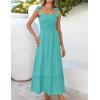 imageZESICA Womens 2025 Summer Boho Spaghetti Strap Square Neck Solid Color Ruffle A Line Beach Long Maxi DressAqua