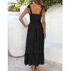 imageZESICA Womens 2025 Summer Boho Spaghetti Strap Square Neck Solid Color Ruffle A Line Beach Long Maxi DressBlack