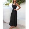 imageZESICA Womens 2025 Summer Boho Spaghetti Strap Square Neck Solid Color Ruffle A Line Beach Long Maxi DressBlack
